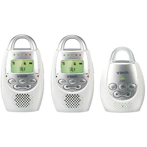 VTech DM221-2 Audio Baby Monitor with up to 1,000 ft of Range, Vibrating Sound-Alert, Talk Back Intercom, Night Light Loop & Two Parent Units, White