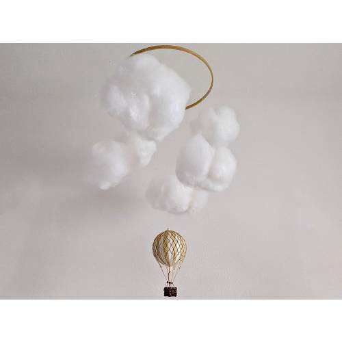 Hot Air Balloon in Clouds Baby Mobile - Sky and Clouds Crib Mobile - Felt Cloud Baby Decor - Sky Baby Mobile - Vintage Hot Air Balloon Model