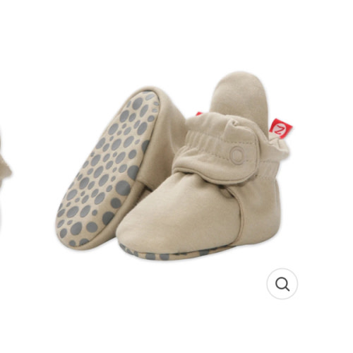 Zutano Cotton Gripper Stay-On Baby Bootie Slipper - Khaki