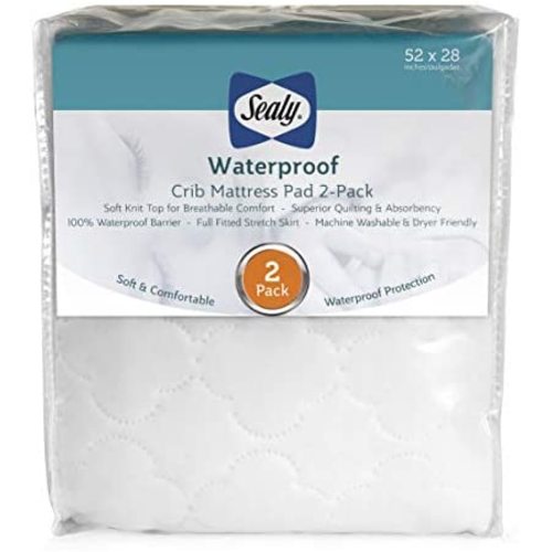 Sealy Baby - 2 PACK Sealy Waterproof Fitted Toddler and Baby Crib Mattress Pad Cover - White