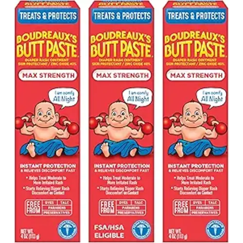 Boudreaux’s Diaper Rash Cream for Baby, Ointment With Zinc Oxide, 4 oz Tubes, 3 Pack