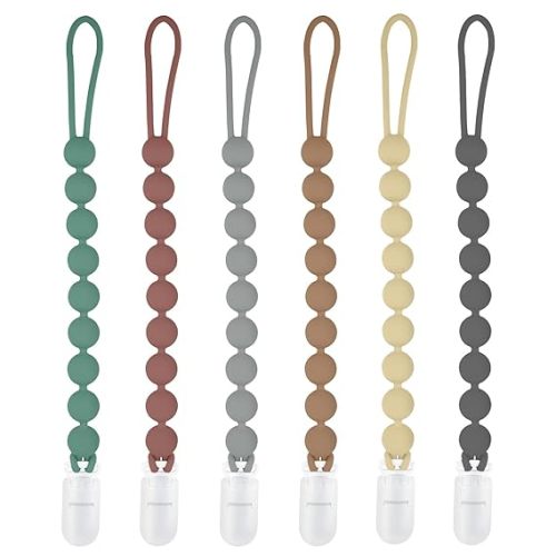 Silicone Pacifier Clip Holder, 6 Pack One Piece Soft Flexible Binky Clips Pacifier Holder Clip for Boys and Girls, Fits Most Pacifiers, Birthday Christmas Shower Gift,Baby Essentials - Style A