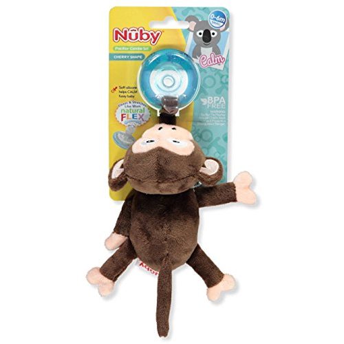 Nuby Natural Flex Cherry Pacifier with Snoozie Combo Set, Monkey, 0-6 Months