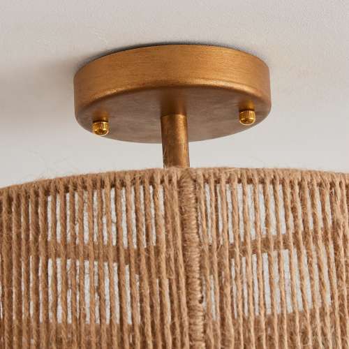 Bohemian Brown Hemp Rope 3-Light Semi-Flush Mount Ceiling Light - 15.4" W x 12.6" H