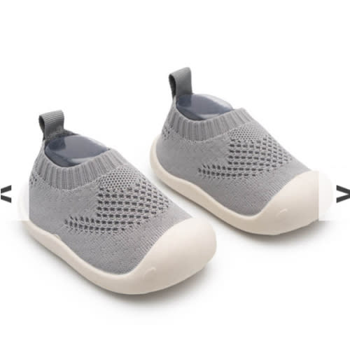 Neutral & Knitted Breathable - Non-Slip Baby Shoe-Socks- gray