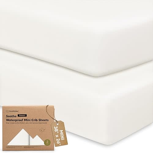 2 Pack and Play Sheets, Waterproof Mini Crib Sheets Fitted - 38x26 Organic Cotton Pack N Play Sheets for Graco Pack and Play Mattress, Playard Baby Crib Sheets,Neutral for Boy,Girl,Toddler(Soft White)