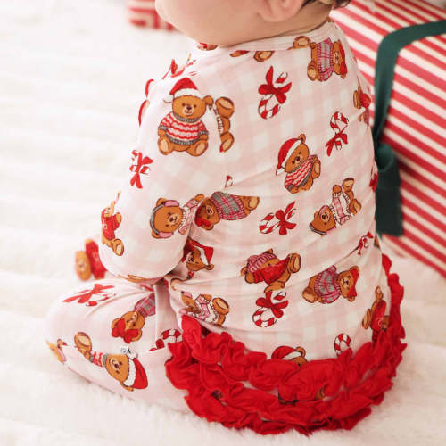 Beary Christmas Ruffle Zipper Footie | Pink