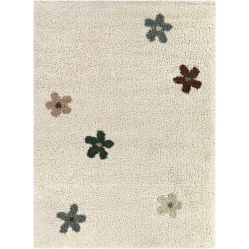 Floral Shag Green Kids Shag Area Rug