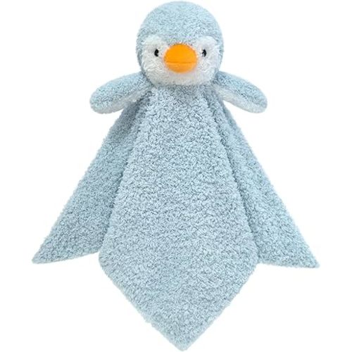 Baby Blue Penguin Soft Stuffed Animal Security Blanket, Plush Penguin Character Lovey Blanket, Baby Shower/Nursery Gift, Newborn Infant Toddler Snuggle Blankie for Boys Girls, 14 Inches