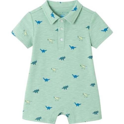 Infant Dinosaur Print Polo Romper, Lt Green - Andy & Evan | Maisonette