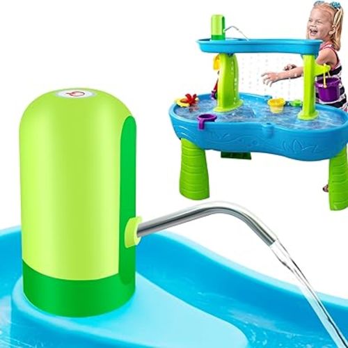 Water Table Pump, Battery Powered Water Pump for Kids 3 Hours Non-Stop Fun Summer Outdoor Water Play Table Accessories for Step2 Water Table Toys for Kids Toddlers Green