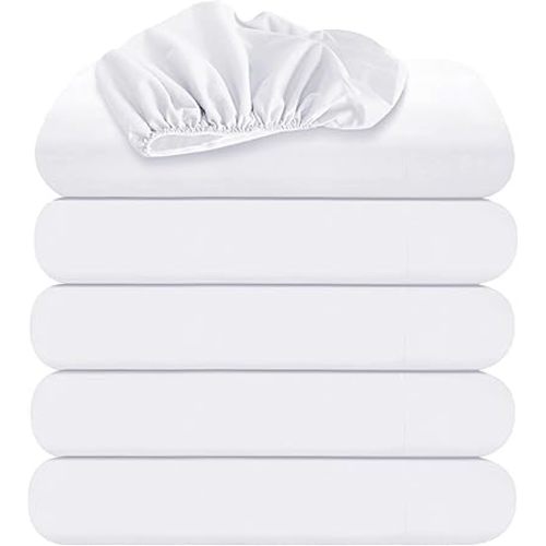 Oakias Twin Fitted Sheets White – Pack of 6 Bottom Sheets – Soft Brushed Microfiber Elastic Sheets for Bed – Shrinkage & Fade Resistant Sheets – Machine Washable
