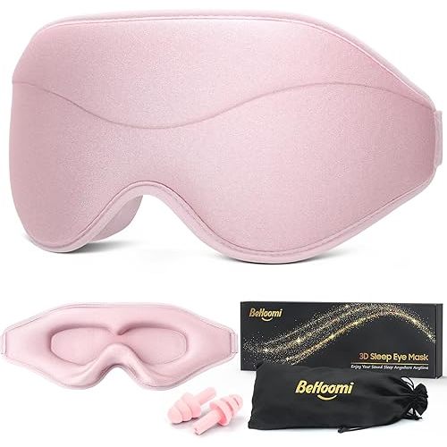 Sleep Mask, Premium Eye Mask for Sleeping, Total Blackout, Super Soft Comfort, Adjustable Fit, Upgraded 3D Ergonomic Designed Sleeping Mask for Home, Office, Travel, Meditation, Yoga, Pink
