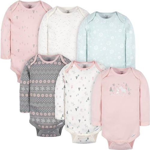 Gerber Baby-Girls 6-Pack Long-Sleeve Onesies Bodysuits - 0-3 Months - Home