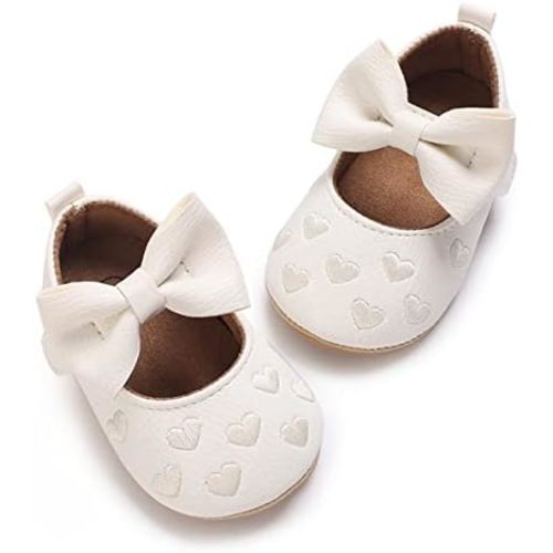 LAFEGEN Baby Girls Mary Jane Flats with Bownot Non Slip Soft Sole PU Leather Newborn Infant Toddler First Walker Cirb Dress Shoes