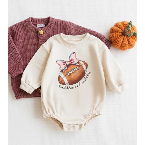 Baby Girl Football Onesie® Huddles & Cuddles Football Baby Long Sleeve Natural Onesie® - Cute Fall Natural Bodysuit