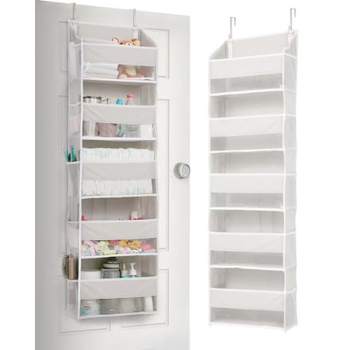 ULG 1-Pack Over Door Organizer with 5 Large Pockets 10 Mesh Side Pockets, 44 lbs Weight Capacity Hanging Storage Organizer with Clear Window for Bedroom Bathroom Kitchen, RV, Camper, Beige