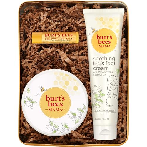 Burt's Bees Pregnancy Essentials Gifts Set 3 Giftable Baby Shower Products & Must Have Baby Registry Items, Nourishing Skincare - Mama Belly Butter, Original Lip Balm, Leg & Foot Cream