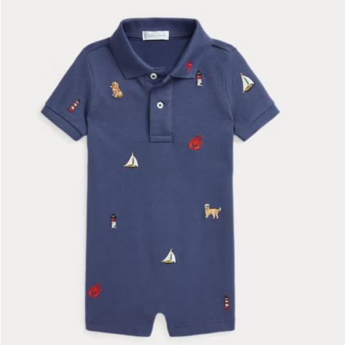 Embroidered Cotton Mesh Polo Shortall