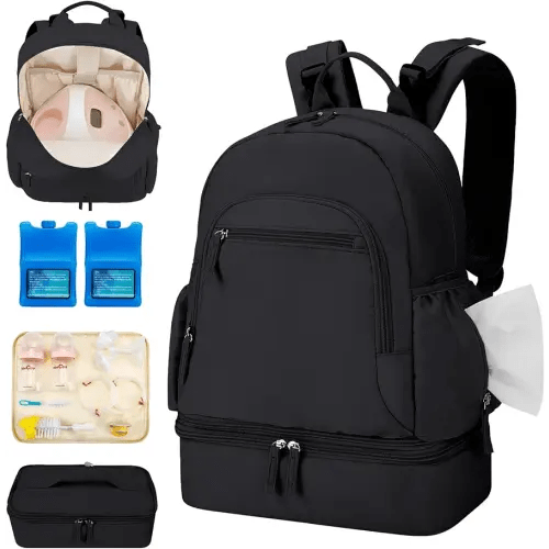 Breast Pump Backpack for Spectra S1 and S2 with Removable Cooler Compartment, Pumping Bag for Pump Accessories, Breast Pump Bag for Work, Travel and Family Use Black