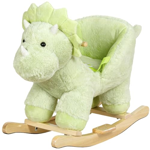 Baby Rocking Horse with Music, Plush Green Dino Ride Horse for 1-3 Years | Wooden Rocking Horse Ride-on Toy Rocking Animals for Toddlers Baby Boys and Girls, Dinosaur Rocker Christmas Birthday Gift