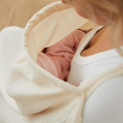 PPOGOO Muslin Nursing Cover for Baby Breastfeeding, Breathable Privacy Nursing Covers - Beige
