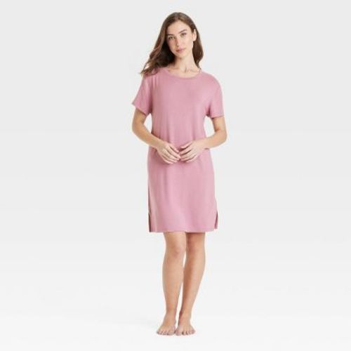 Women's Cloud Knit Pajama T-Shirt Dress - Auden™ Blue Stripe M: Modal-Spandex Blend, Relaxed Fit, Short Sleeve Nightgown