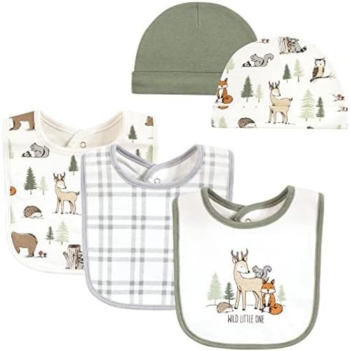 Hudson Baby Unisex BabyCotton Bib and Headband or Caps Set
