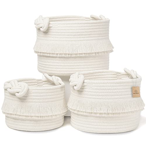 NaturalCozy 3-Piece Decorative Storage Basket Set – Cotton Rope Woven Baskets for Organizing! Small Basket for Nursery Baby Stuff, Gift Basket, Montessori, Cat/Dog Toy Bin, Bathroom Shelves