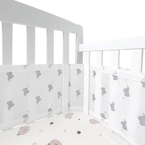 Breathable Mesh Crib Liner for Protecting Baby Legs and Arms, Block The Pacifier from Falling, 11"H (28cm) Essential 3mm Breathable Mesh Liner Around 3 or 4 Side Full-size Crib, Baby Elephant