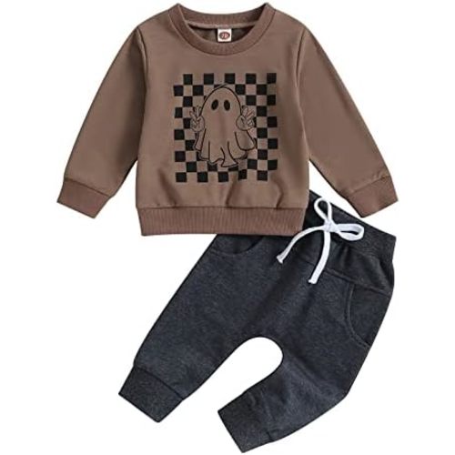 GOOCHEER Toddler Baby Boy Valentine 's Day Outfit Long Sleeve Sweatshirt Crewneck Pullover Tops Shirts and Jogger Pants Set