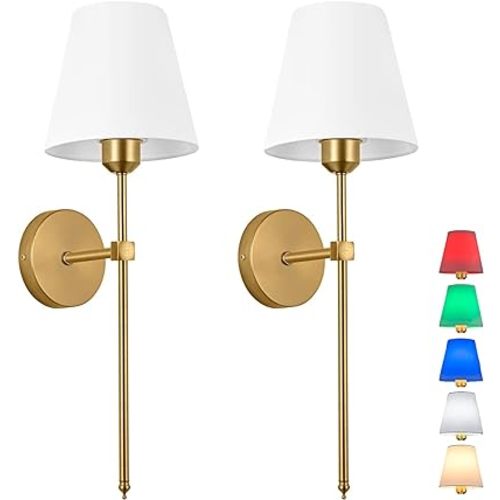 Wall Sconces Lights, No Wiring Required For Installation Sconces,Remote Control, Dimmable, Farmhouse Lamp, Battery Operated For Bedroom Mirror Living Room ( Color : Gold ), Set Of 2