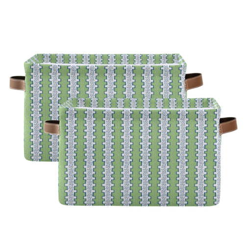 Yayeee 2 Pack Canvas Storage Basket with Handles for Shelves Fabric Bins Closet Organizer, Green Stripe Pattern