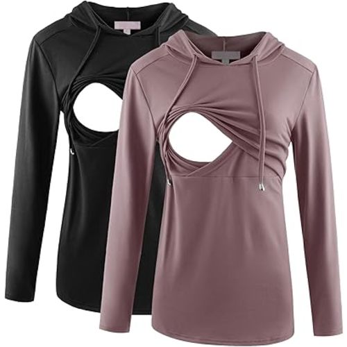 Bhome Nursing Shirt Long Sleeves Hoodie Breastfeeding Top Sweatshirt