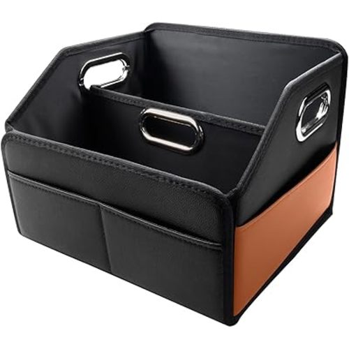 Noaman Car Organizer - 2025 Upgraded Leather Car Storage Organizer for Front Back Seat or Floor with 3 Metal Handles 6 Apartments, Multipurpose Car Organizers and Storage Black.