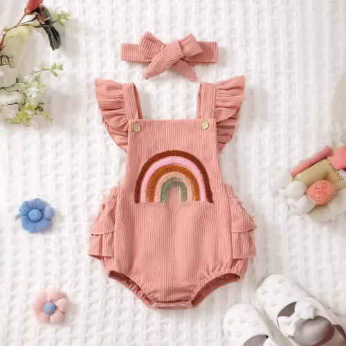 Baby Rainbow Flutter Sleeve Bodysuit with Headband