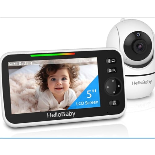 HelloBaby No WiFi Baby Monitor 5" Screen 30-Hour Battery Pan-Tilt-Zoom Video Upgrade with Camera and Audio, Night Vision, VOX, 2-Way Talk, 8 Lullabies and 1000ft Range, HB6550