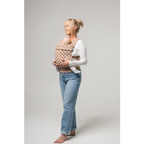 Mabē Monarch Ergonomic Baby Carrier – Premium Cotton Soft Structured Newborn to Toddler Carrier with Hip-Healthy Design, 3 Carry Positions (7-35lbs), Lightweight & Breathable, (Mocha Check)