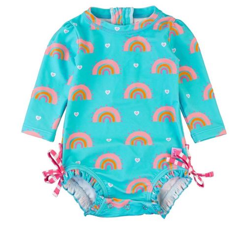 Rufflebutts Baby Girls Upf50+ Long Sleeve One Piece Rash Guard - Endless Summer Floral, 3-6m