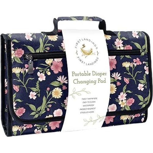 First Landings Portable Diaper Changing Pad - Convenient Travel Changing Pad and Wipe Holder - Portable Changing Pad - Navy