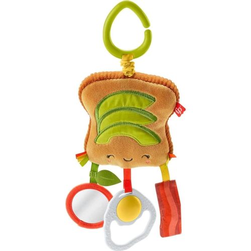 Fisher-Price Avocado Toast, Brunch & Go Stroller Toy with 3 Breakfast-Themed Hanging Sensory Toys for Take-Along Play