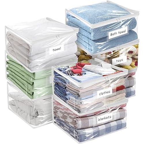 Plastic Storage Bags with Easy-Glide Zipper, Pack of 8, Durable Clear Vinyl Zippered Storage Bags for Clothes Sweaters Comforters Blankets Sheets Bedding (18 x 15 x 9 Inch)