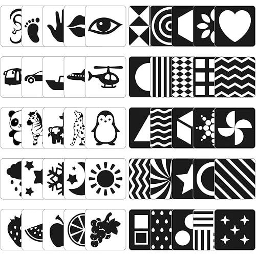 ZazzyKid Baby Visual Stimulation Flash Cards: 50 Pages Black and White High Contrast Baby Cards 0-3 Months Newborn Sensory and Brain Development Toys