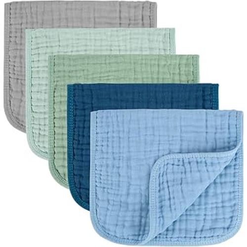 Baby Burp Cloth 100% Cotton Newborn Cotton Muslin Burp Cloth 10x20 inches (Blue & Green)