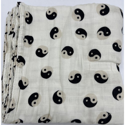 Forever French Baby Muslin Quilt Black & White Yin Yang Stripe Throw Blanket