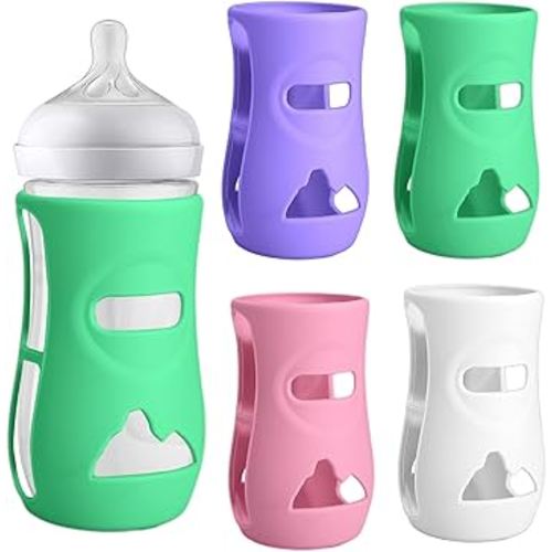 BUSOHA 4 Pack Silicone Sleeves for Avent Baby Bottles - Anti Breakage Baby Bottle Holder for Avent Natural Glass Baby Bottles,Compatible with Avent Baby Bottle,8oz
