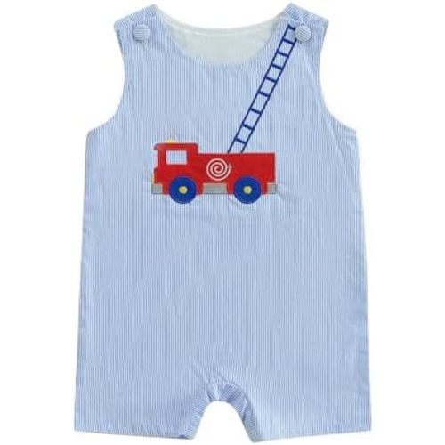 Baby Boy Summer Clothes Sleeveless Embroidery Dinosaur Striped Retro Romper Jumpsuit Smocked Shortall