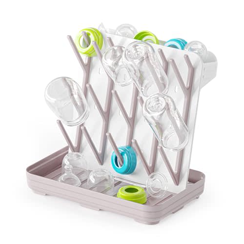 SpaceAid Baby Bottle Drying Rack with 20 Hooks, Space Saving Kitchen Bottles Rack Dryer, Vertical Baby Bottle Holder Organizer for Countertop Storage Accessories (White and Taupe)