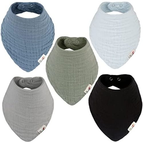 Muslin Baby Bibs, 100% Organic Cotton Baby Bandana Drool Bibs for Boy and Girls, Newborn Bib for Teething and Drooling