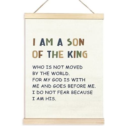 TAEDIN Christian Baby Boy Room Poster Hanger Frame, Faith Scripture Wood Wooden Canvas Artwork Print, Positive Affirmations Wall Decor Painting for Boys Room Bedroom Nursery Decor 12X16